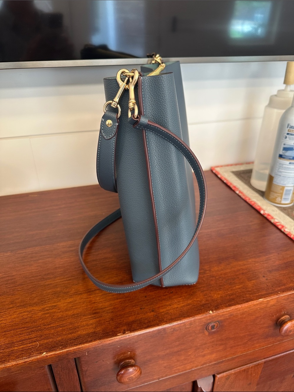 Coach Pebble Leather Crossbody in Slate with Lime Zip - Picture 2 of 9